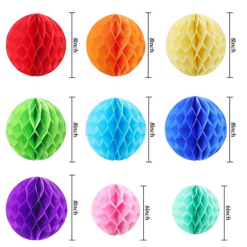 ZJHAI Happy Birthday Banner Decorations, Rainbow Birthday Decorations Set, Paper Flags with 9 Honeycomb Balls and Circle Dots Garland for Door Backdrop Wall Hanging Birthday Party Supplies - Image 2